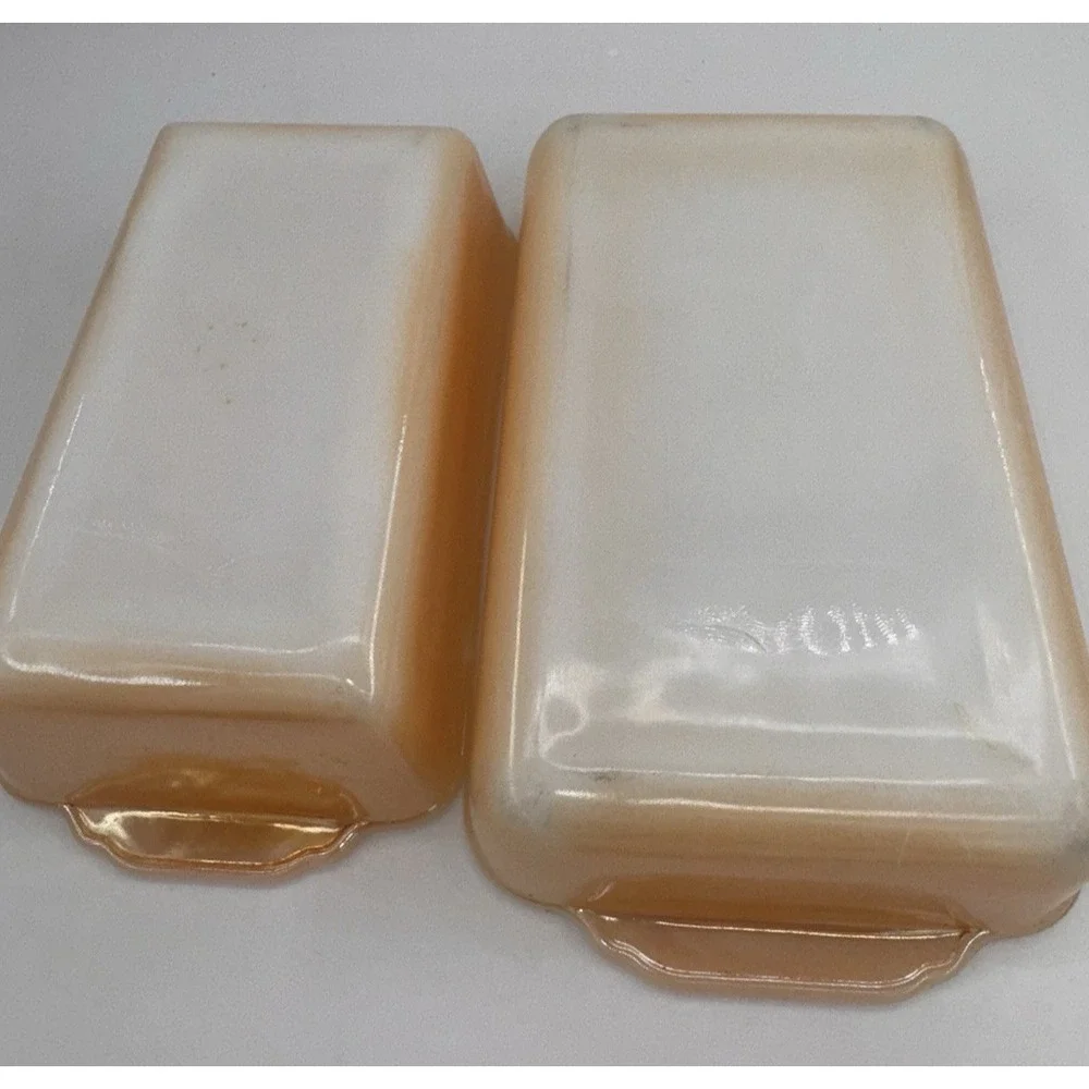 Set of 2 Anchor Hocking Fire King Peach Lustre Loaf Pans 409 1 QT/410 1.5 QT VTG